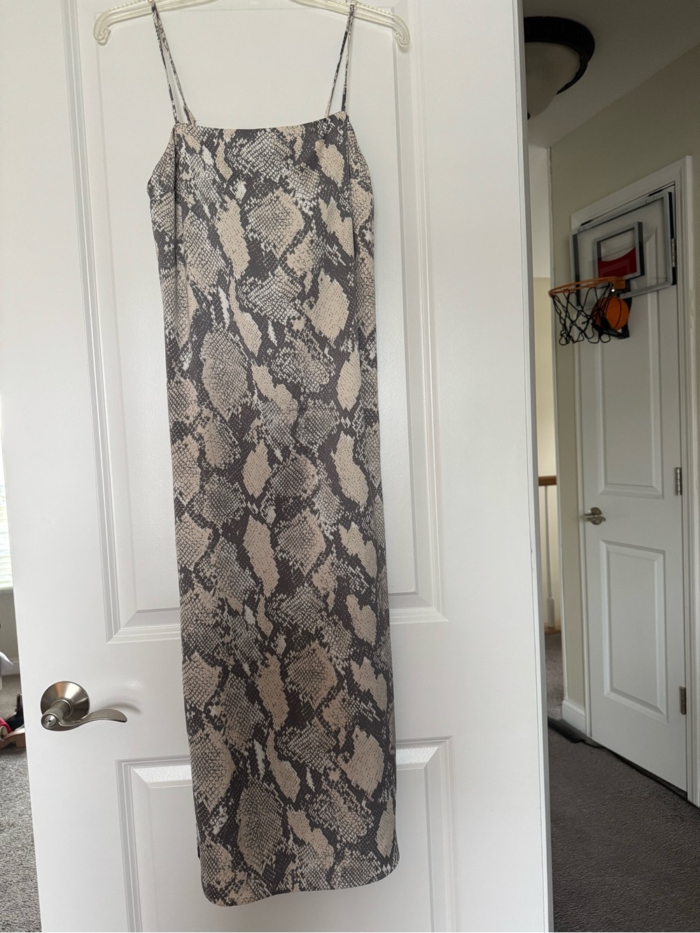 H&M Snake Print Maxi Slip Skirt in Beige and Gray